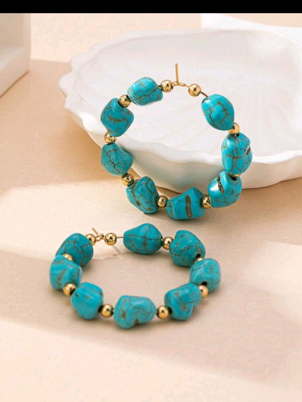 BRAND NEW ** Turquoise Blue  Bead & Gold Starfish Jewelry Set - Picture 6 of 6